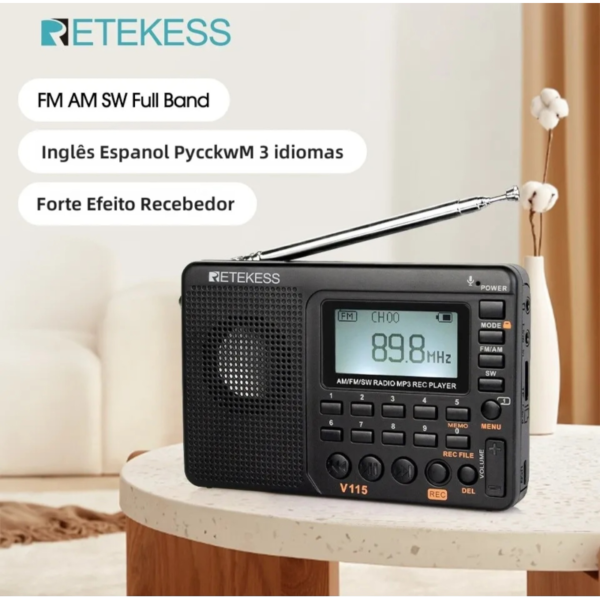 Rádio Digital Retekess AM/FM/SW Recarregável - Image 2