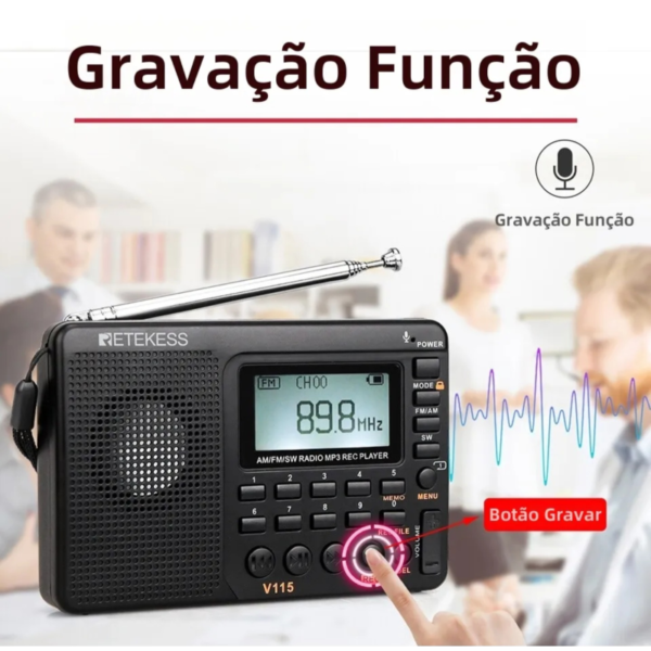 Rádio Digital Retekess AM/FM/SW Recarregável - Image 5
